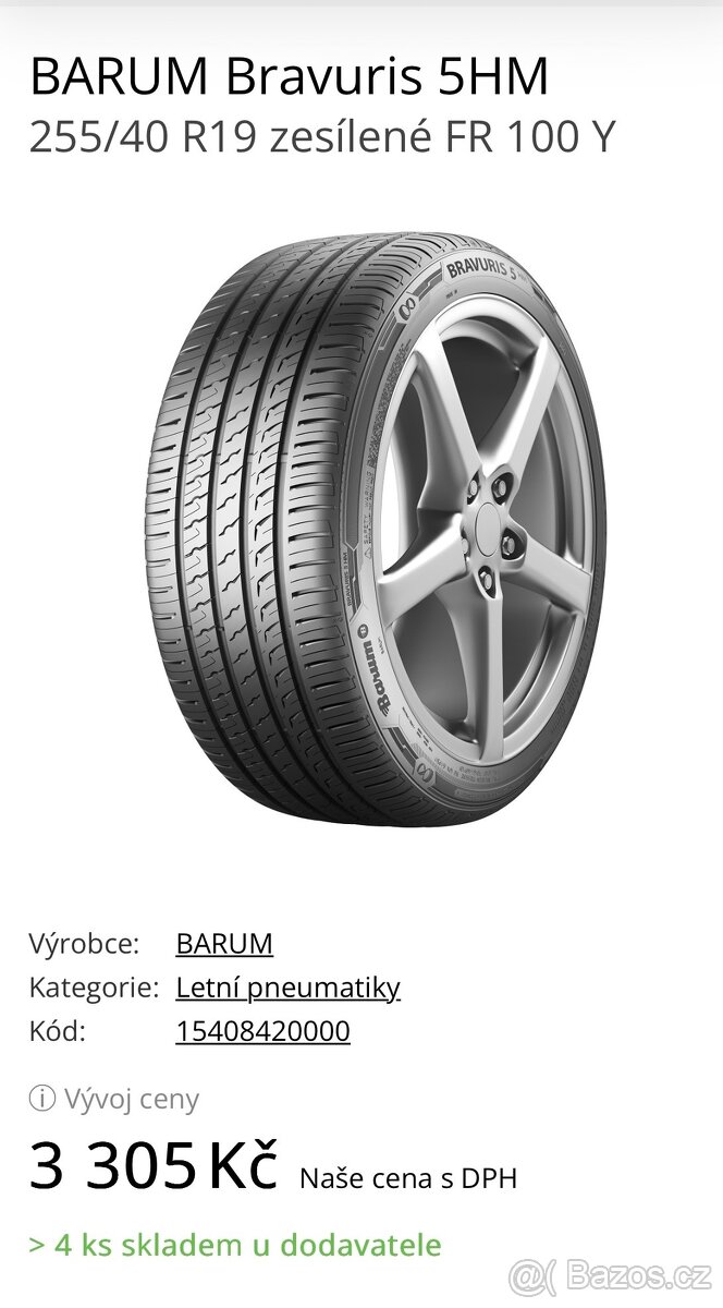 255/40 R19 Letní sada pneu 80% - 8