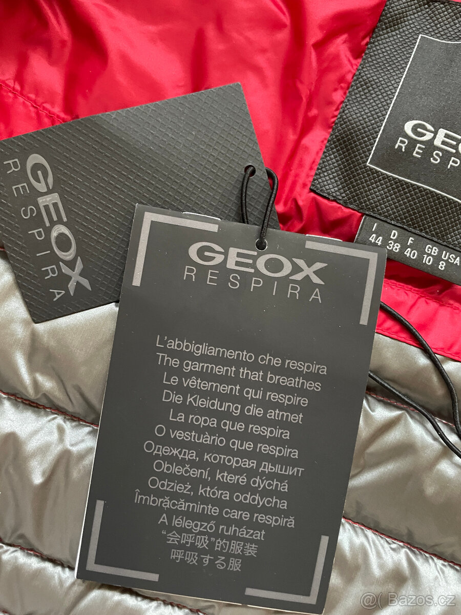 Sytě červená prošívaná lehká péřová funkční bunda Geox 38 - 8