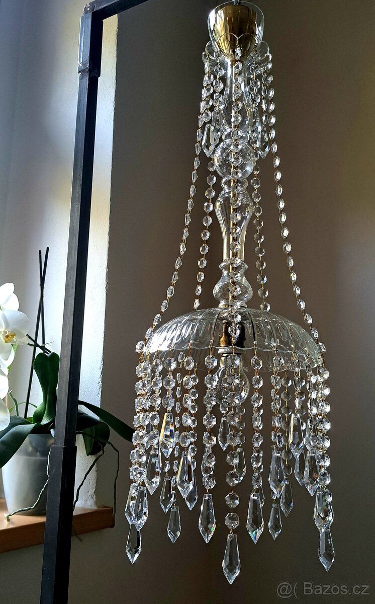 Starožitný celoskleněný lustr, lustřík - 8