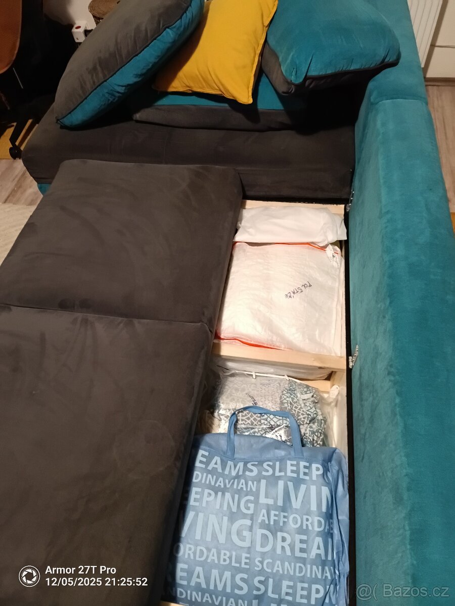 Rohová sedací souprava- rozkládací, úložný prostor - 8