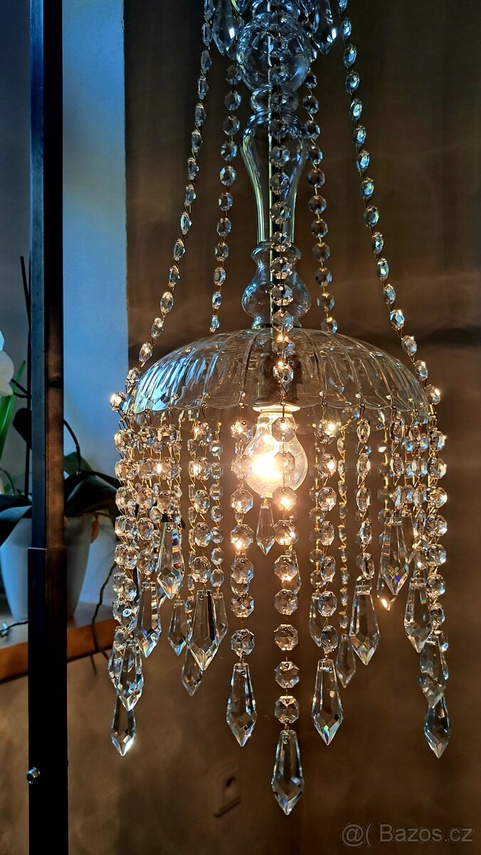 Starožitný celoskleněný lustr, lustřík - 8