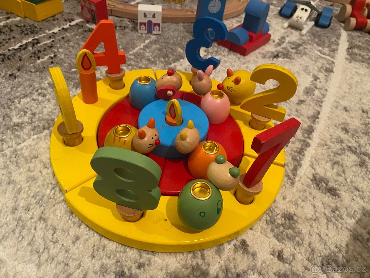 Dřevěné městečko, železnice, vláčky, vrtulník, auta, kostky - 8