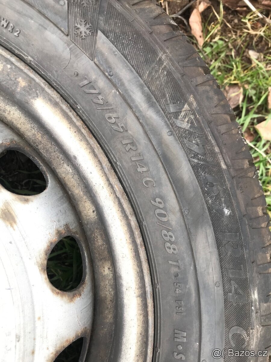 Plechové disky 14” 4x100 a zimní pneu 175/65/R14C - 8