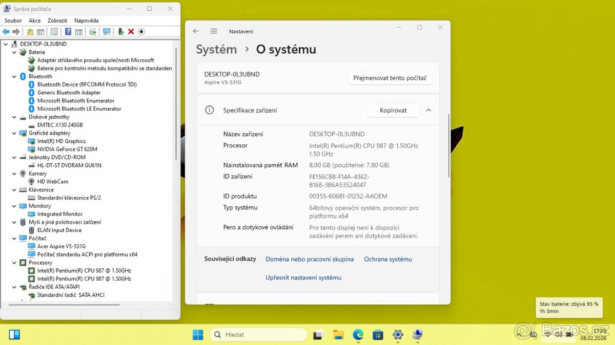ACER V5-331 /INTEL/8GB/SSD240GB/NVIDIA/WIN11/ZÁRUKA - 8