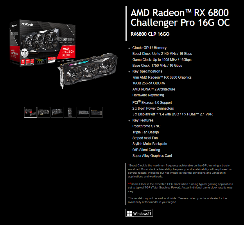 Asrock Challenger PRO RX 6800 16GB 7nm PCIE 4.0,ARGB - 8