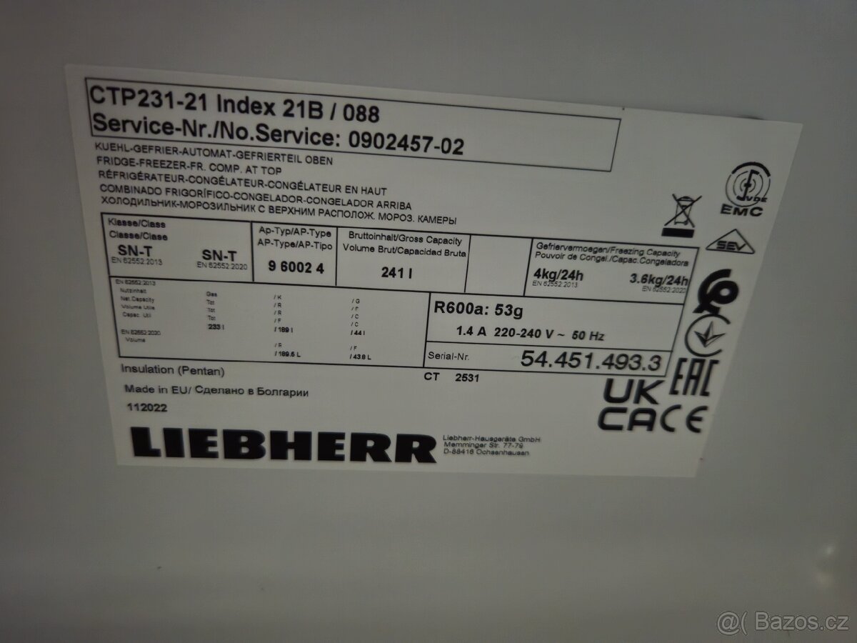 Chladnička s mrazničkou LIEBHERR, SmartFrost,, výška 140 cm - 8