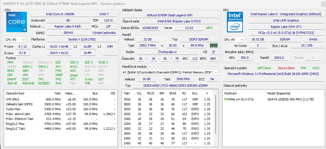 Intel Core i5-14600K, RTX 5060TI, 32 GB RAM, 1TB, WIFI, BT - 8
