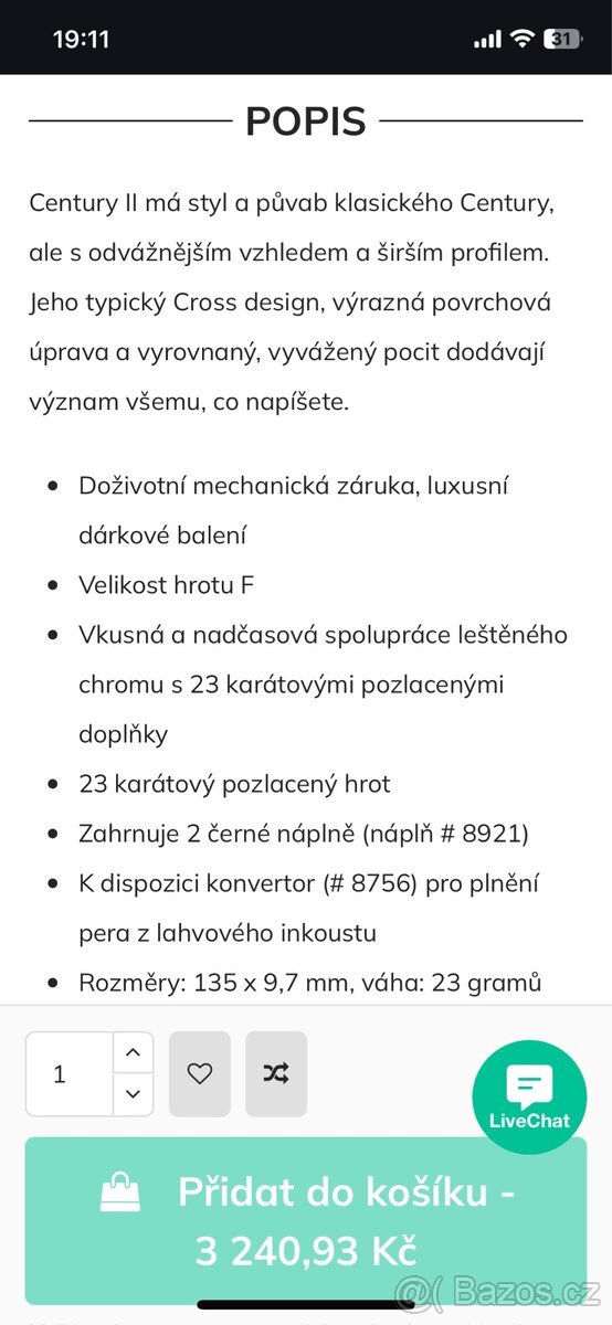 Značkové plnicí pero Cross - 8