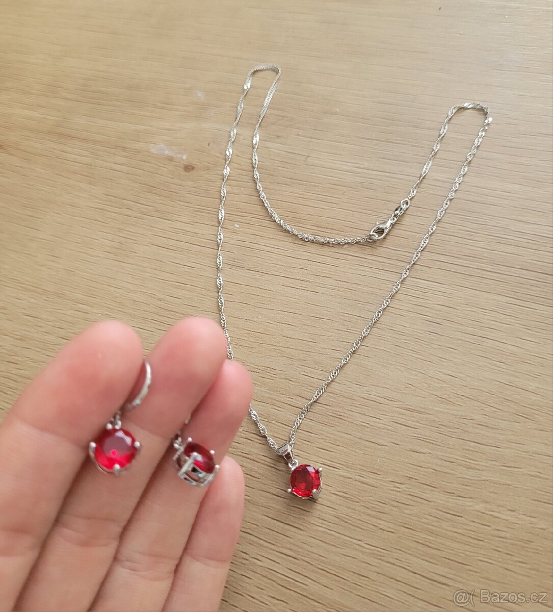 Nová dámská stříbrná červená sada šperků - 8