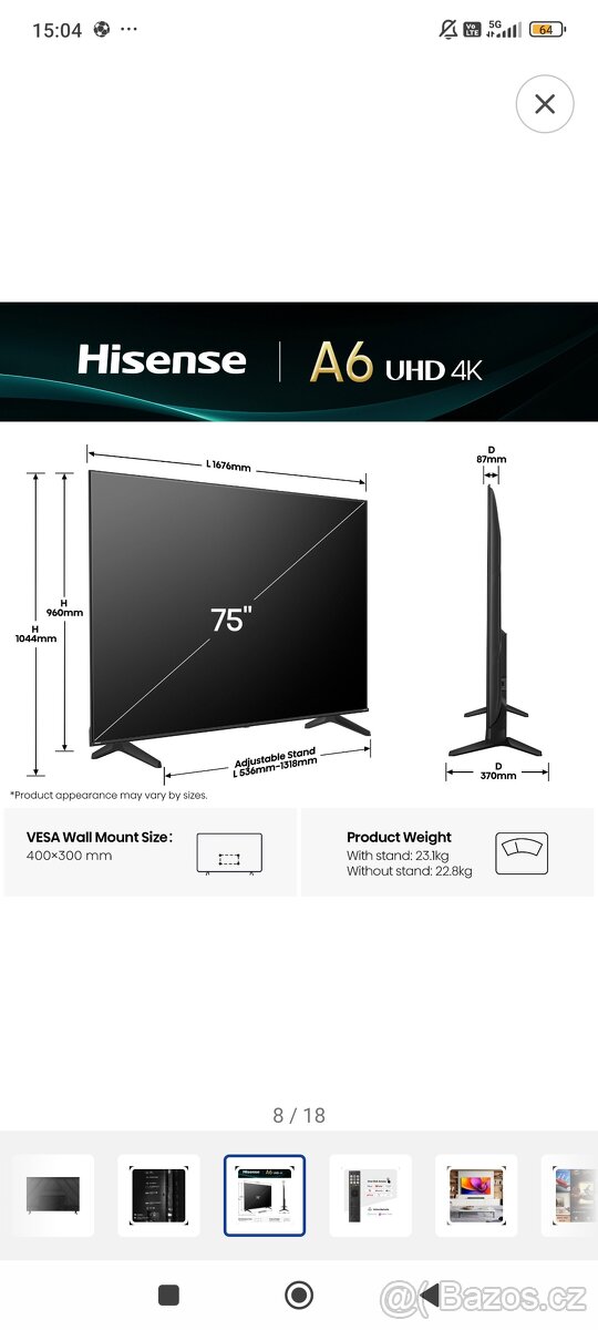 TV Hisense 75A6Q - 8