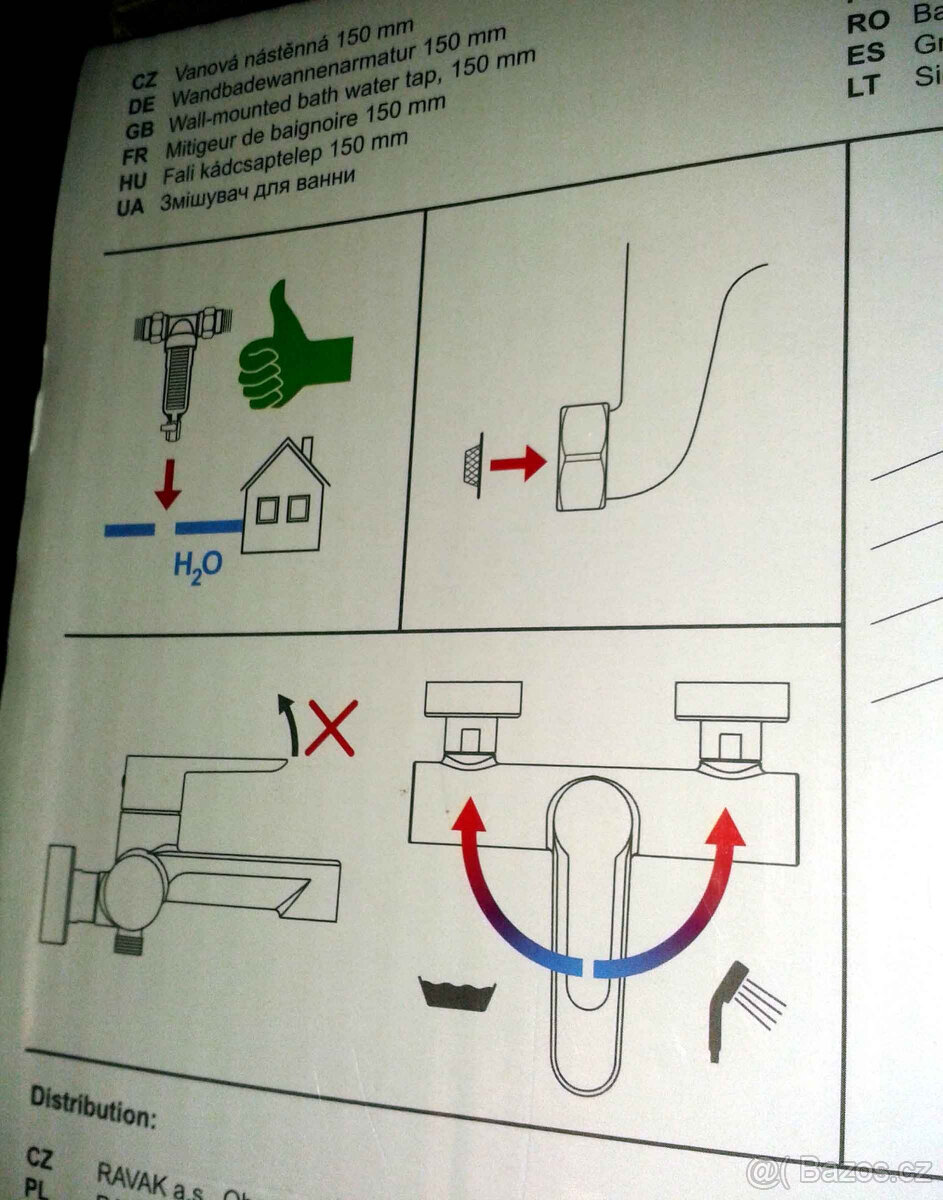 Vanová nástěnná baterie Puri - RAVAK - 8