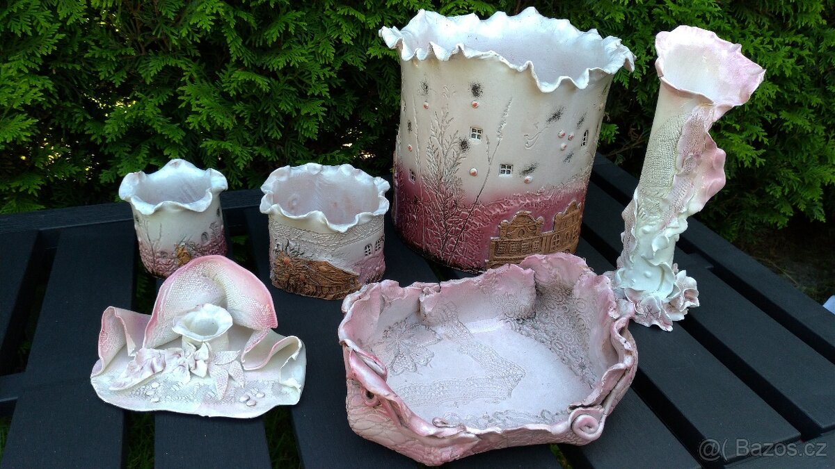 Keramická růžovo-bílá sada - 8