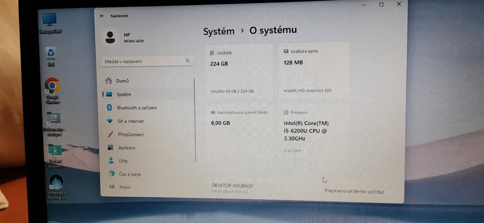 Notebook HP probook, i5, nová baterka, win.11, 224hdr., 8gb. - 8
