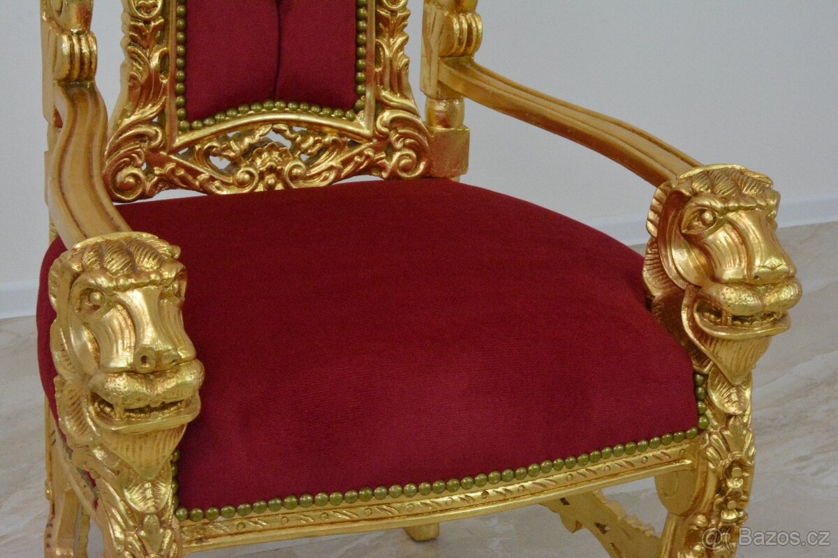 Zámecký řezbovaný trůn - čalouněný - masiv - 8