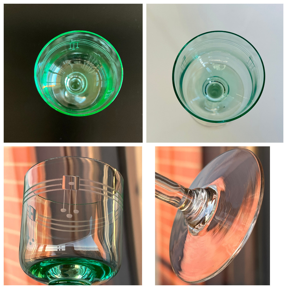 Starožitná secesní sklenice 120ml, uranové sklo - 8