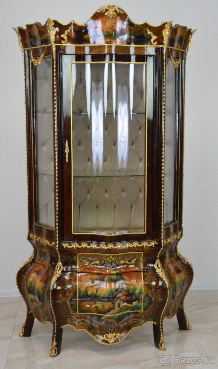 Zámecká vitrína zdobená bronzem - malovaná - 8