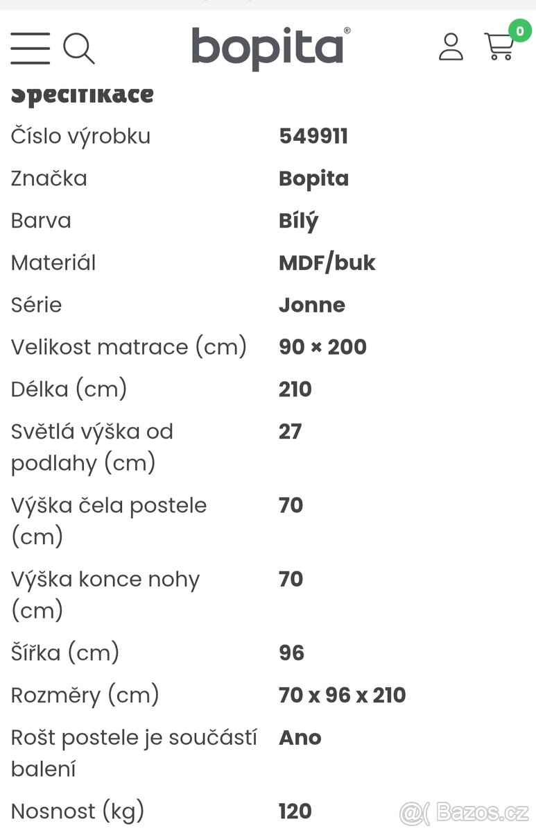 DOVOZ MOŽNÝ kvalitní pevná bílá postel Bopita Jonne 90x200 - 8