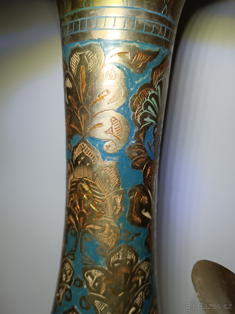 Stará mosazná sada 2x váza + karafa, Orient - 8