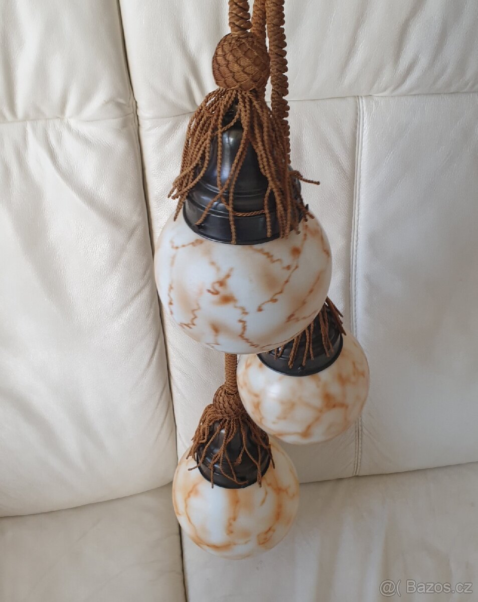 Starožitný lustr art deco na provazu béžové koule - 8