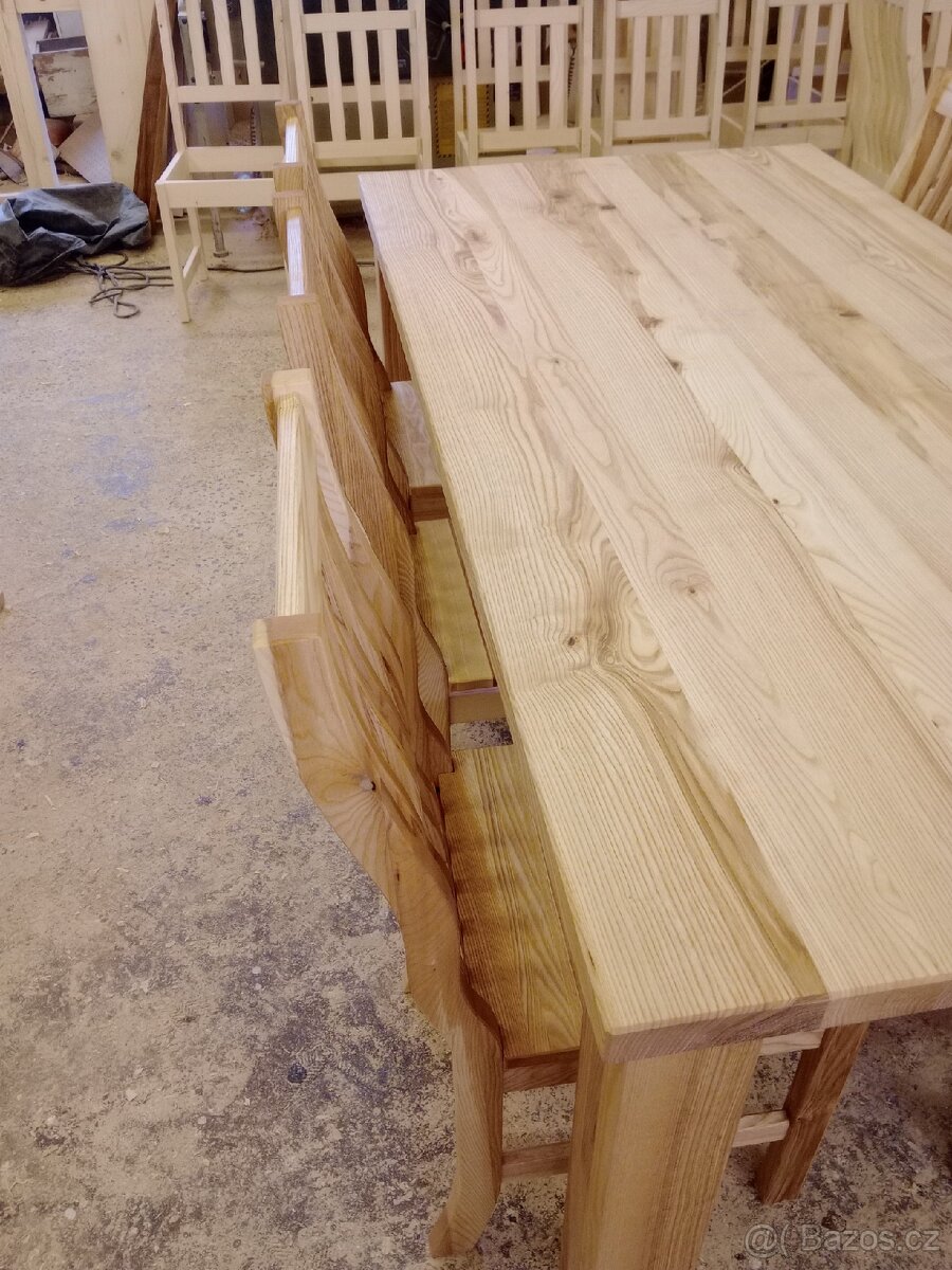 Jídelní stůl a židle masiv jasan set - 8