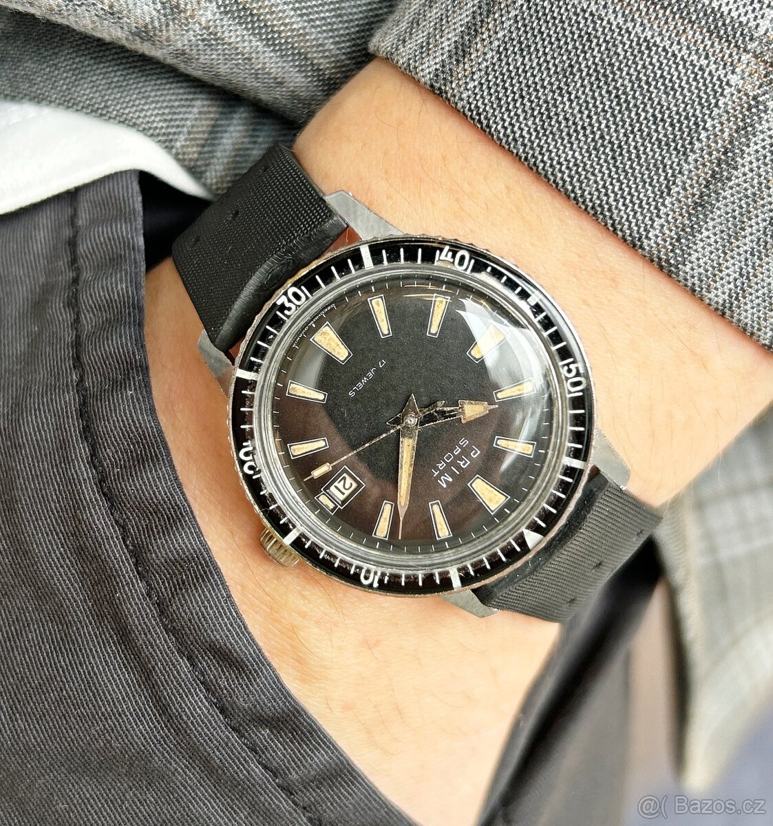 Československé mechanické vintage retro hodinky PRIM Sport 1 - 8