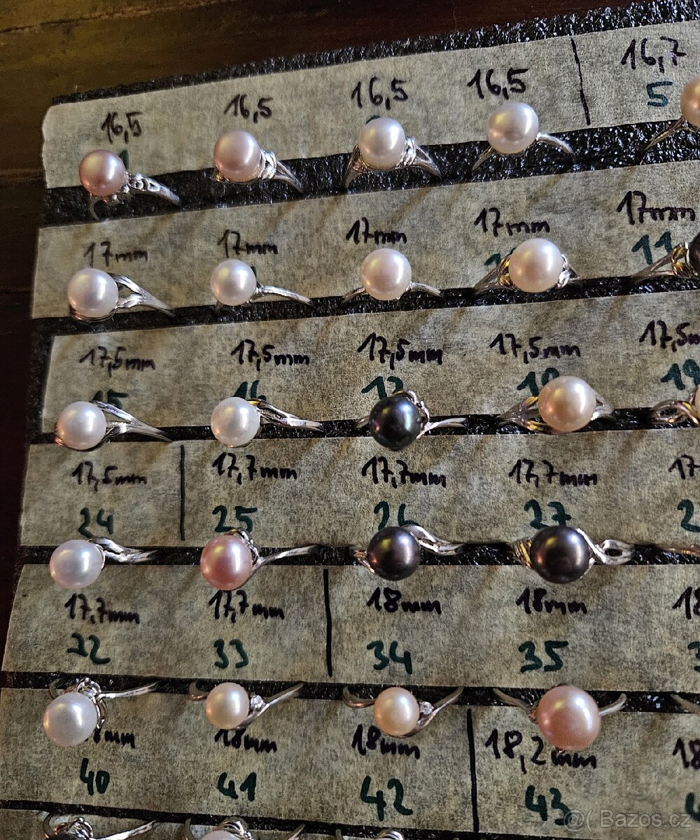 Stříbrné prsteny s perlou - 8