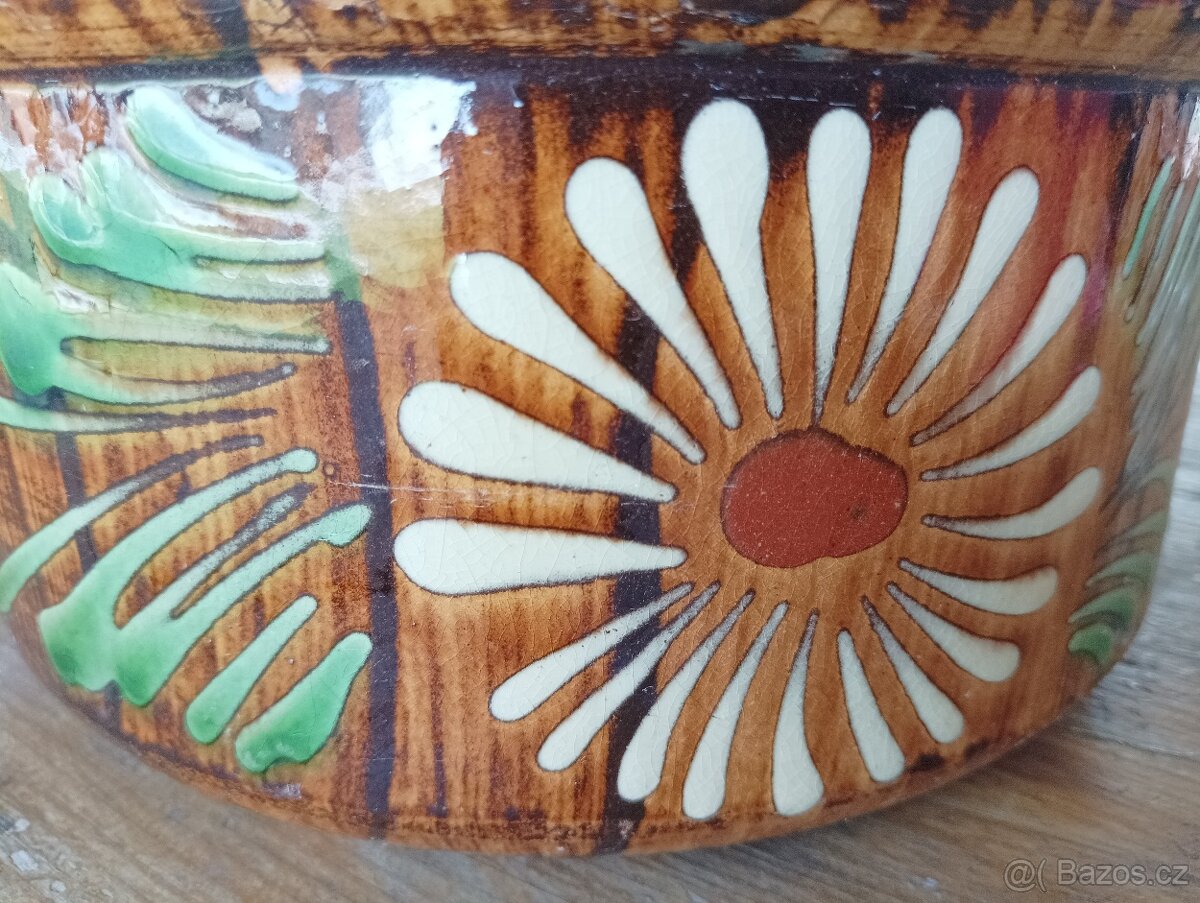 MALOVANÝ KAMENINOVÝ HRNEC S DRŽADLEM - FRANCIE - 8