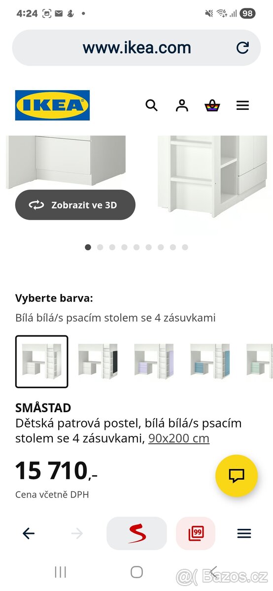 Vyvýšená postel se skříní a psacím stolem + židle a matrace - 8
