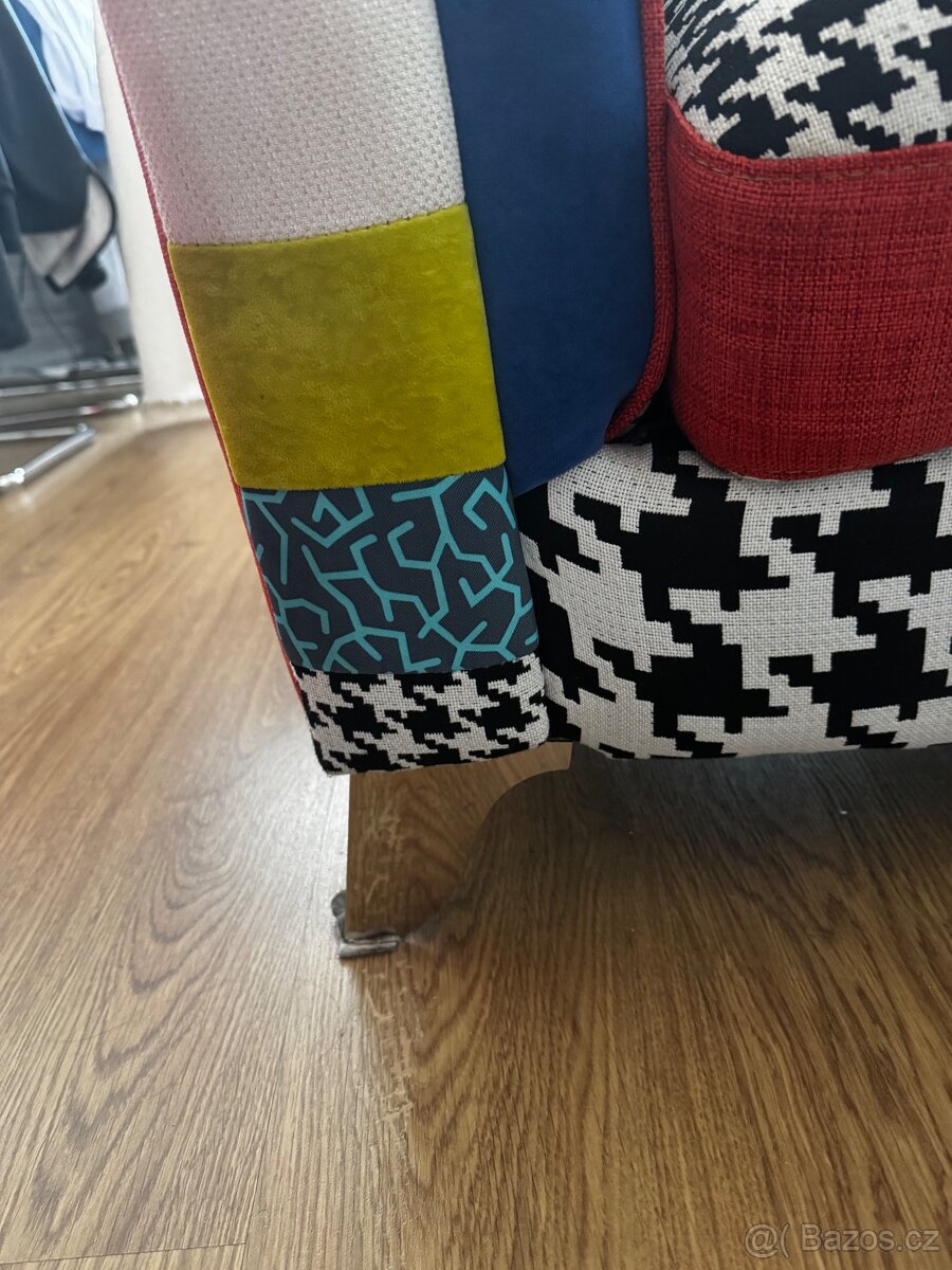 Patchwork Gauč + Taburetka (3-miestny) - 8