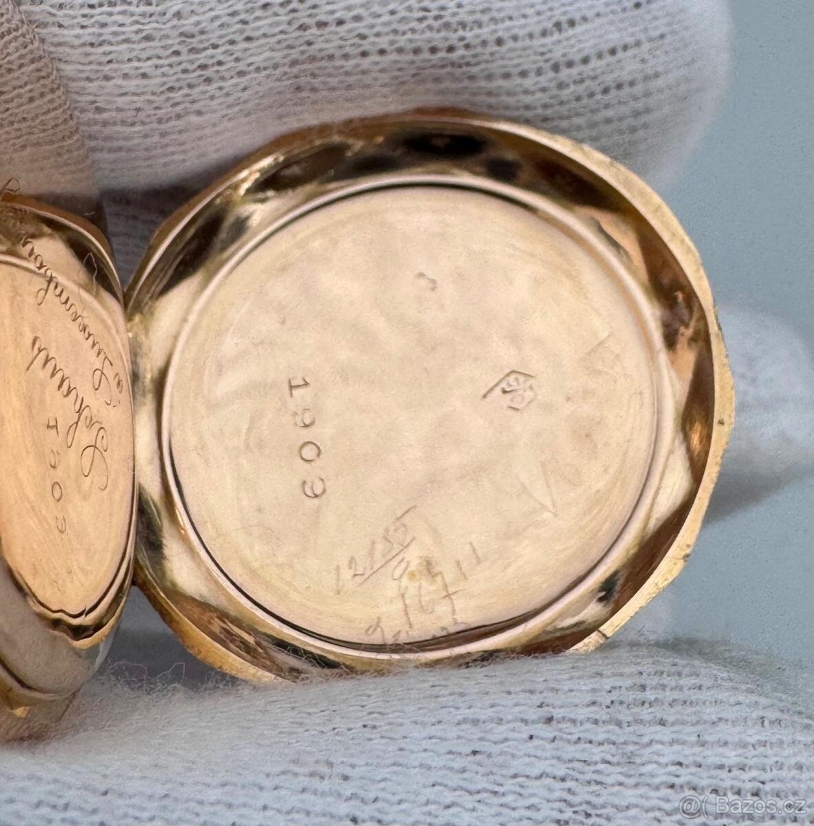 18K CELO ZLATÉ KAPESNÍ HODINKY S MONOGRAMEM - FUNKČNÍ - 8