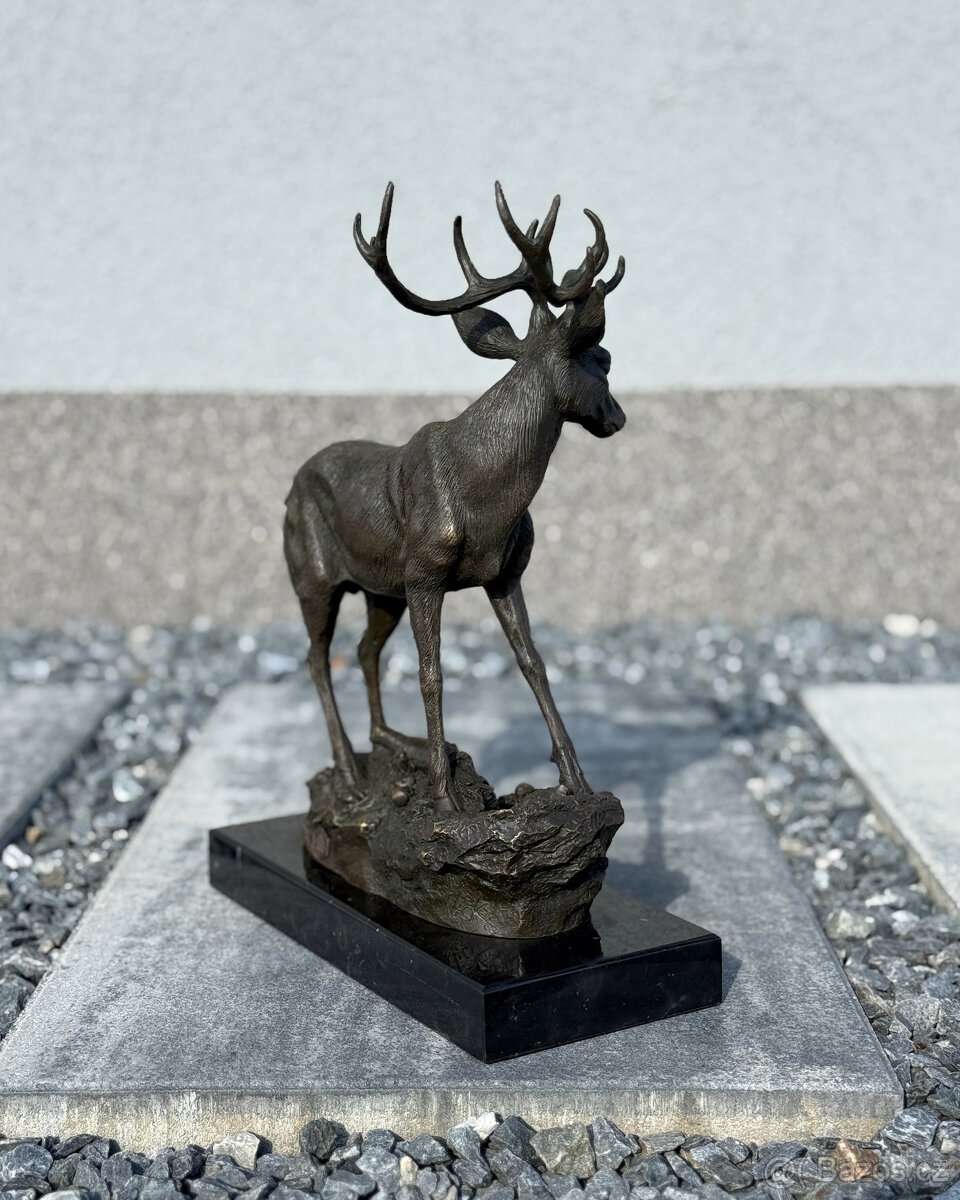 Bronzová socha Jelen majestátní zvířete dekorace příroda - 8