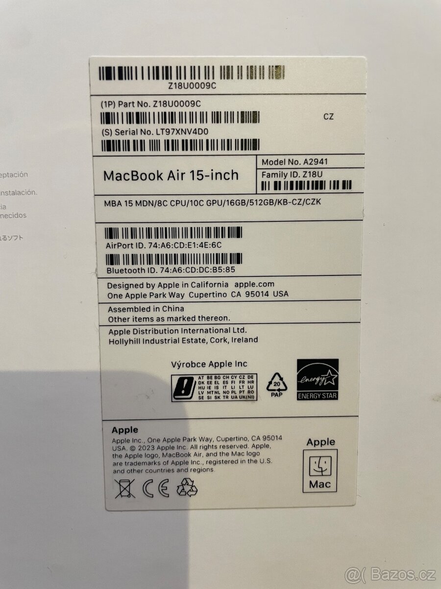 Apple Macbook Air 15,3” (2023)/512GB SSD/16GB/inkoustová/35W - 8