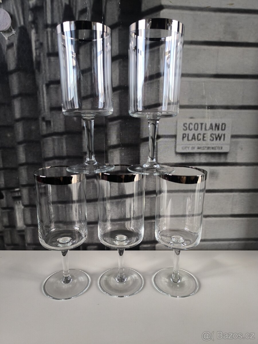 Sada vintage sklenic na noze s platinovým okrajem - 8