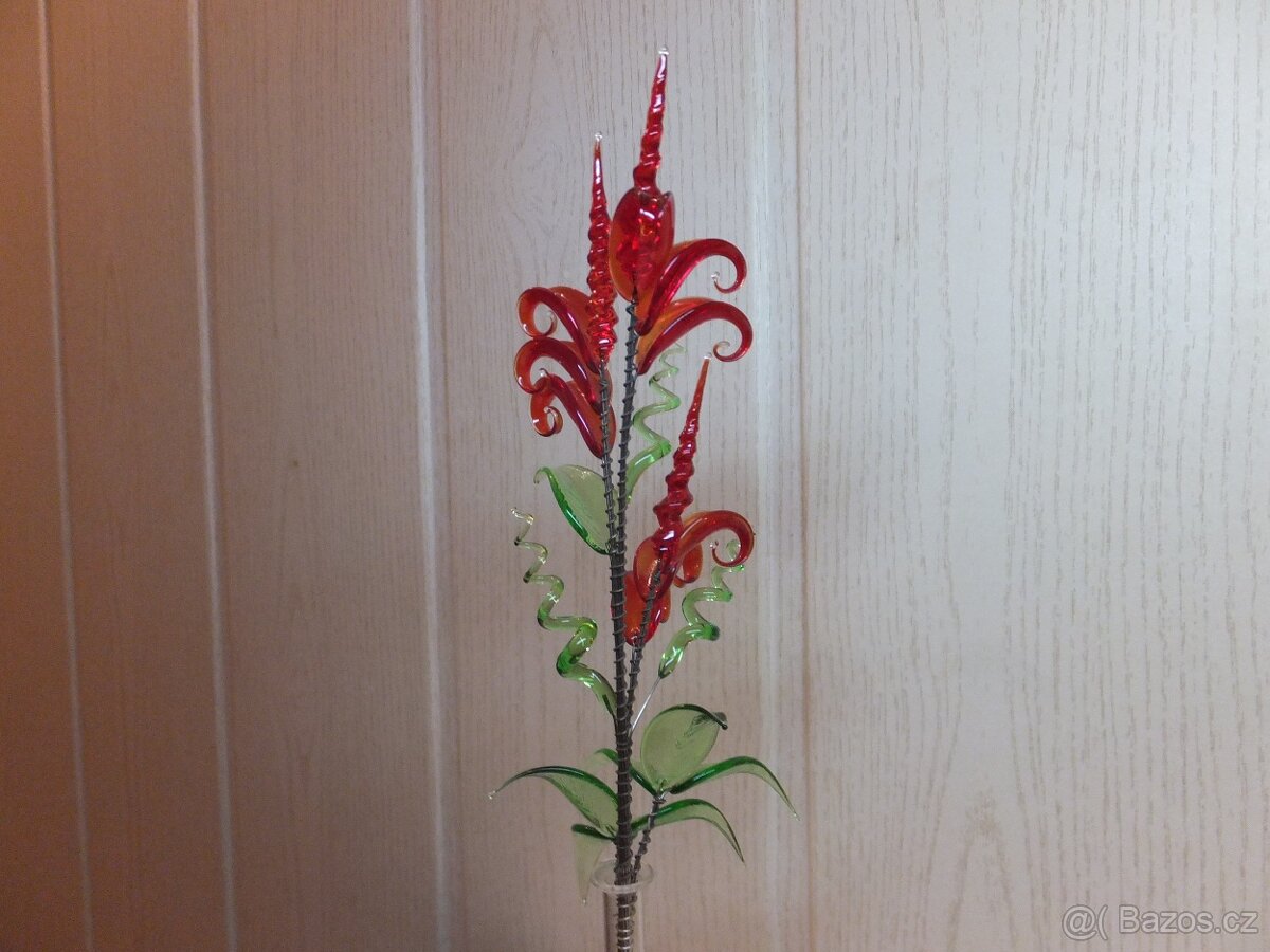 Starožitná krásná skleněná kytička, Jaroslav Brychta ŽBS. - 8