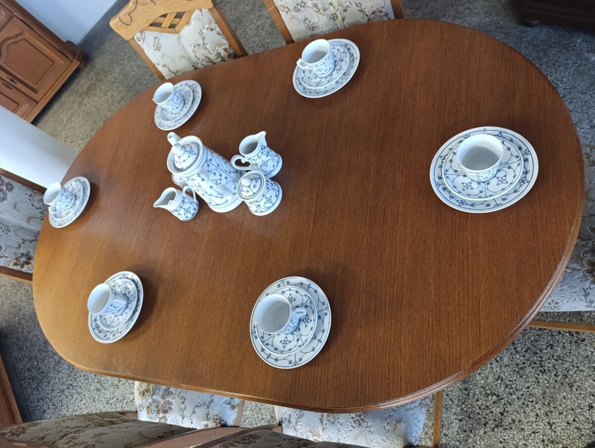 Rustikální jídelní set, rozkládací stůl, 6 židlí, masív - 8