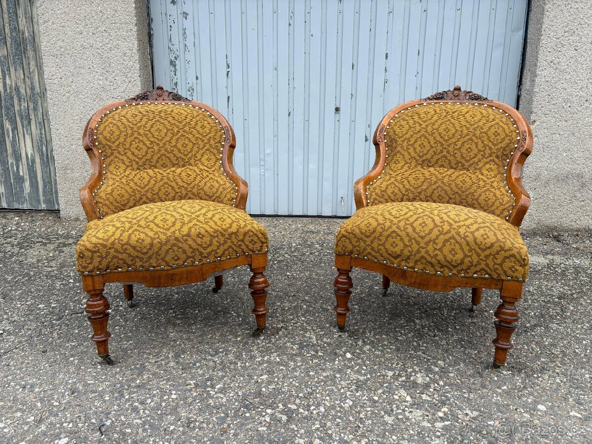 Dvě starožitné křesla historismus - 8