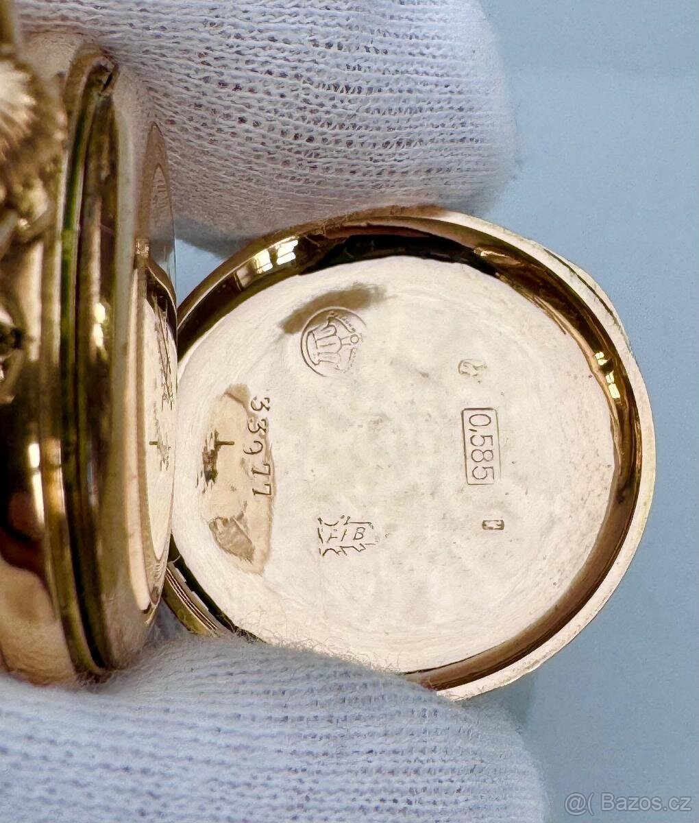 14K ZLATÉ KAPESNÍ HODINKY REMONTOIR S FLORÁLNÍM MOTIVEM - 8