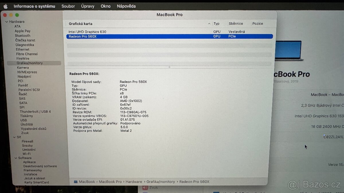 Apple MacBook Pro 15,4", 2019, i9, 16GB RAM, 500SSD - 8