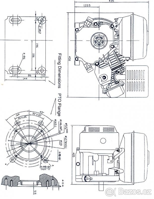 Motor benz.nový,18 k,460cm3,elektr. start Náhrada HONDA GX39 - 8
