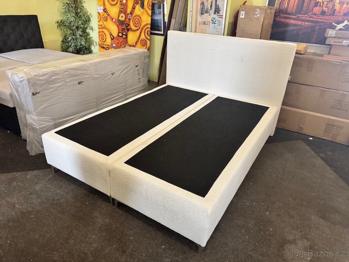 Nová postel-letiště Boxspring 160x200 krémovo-bílá - 8