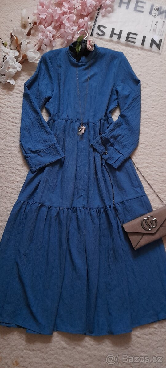 Shein safírové volánové dlouhé šaty - NOVÉ - 8
