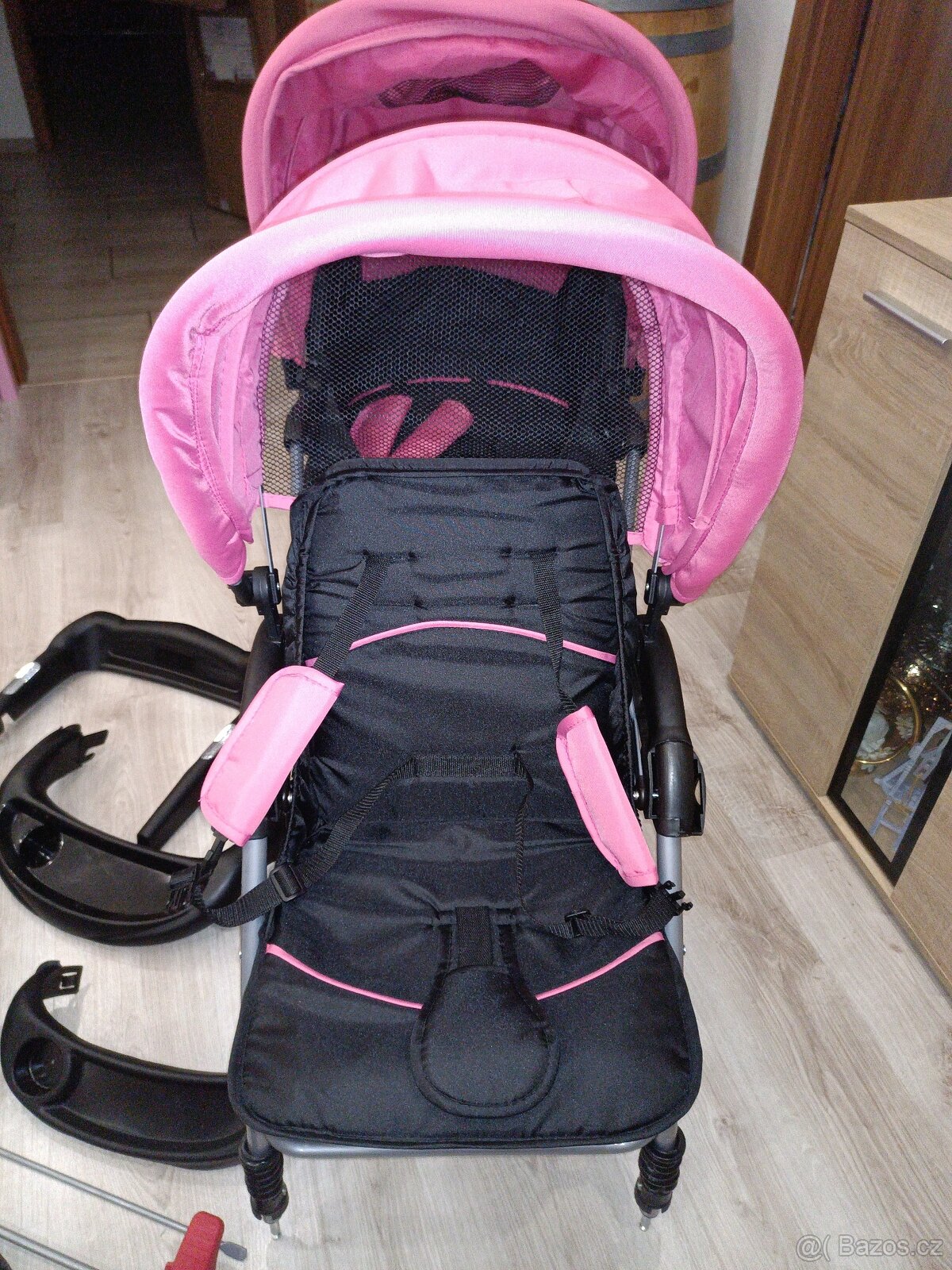 Tandemový kočárek růžovo-černý ocel VidaXL - 8