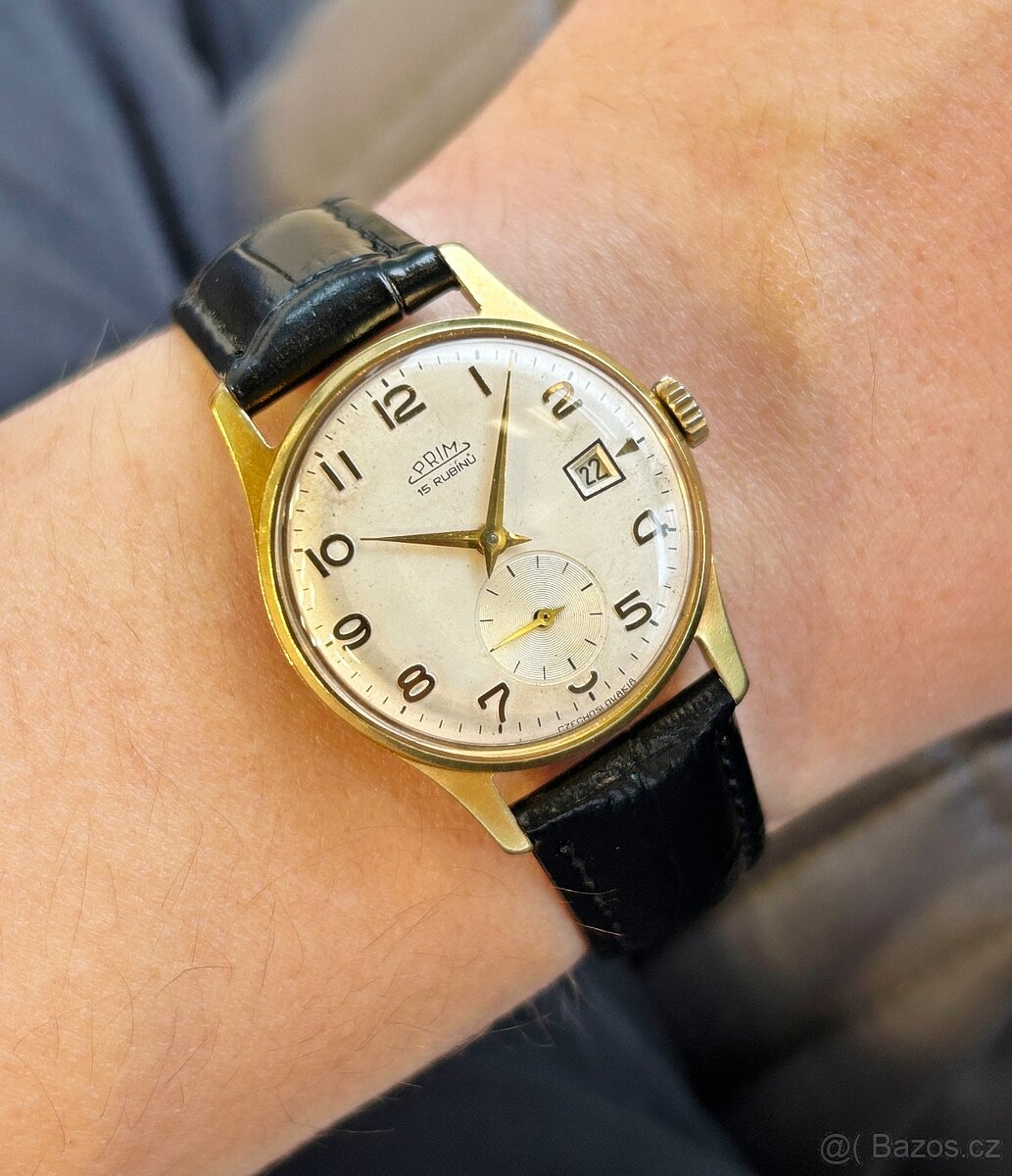 Československé mechanické vintage retro hodinky PRIM Datumat - 8
