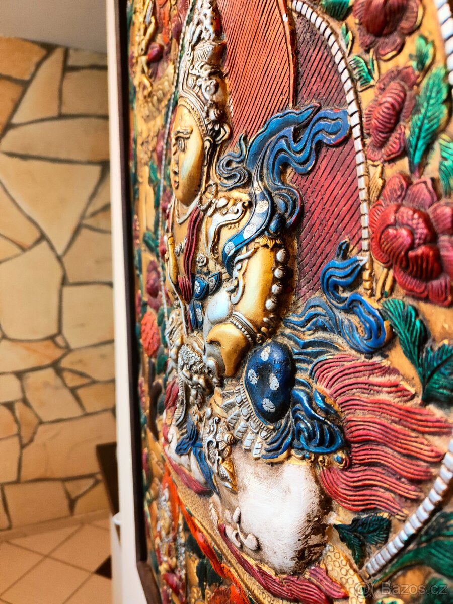 Tibetské drevo bronzová maľba - Thanka - 8