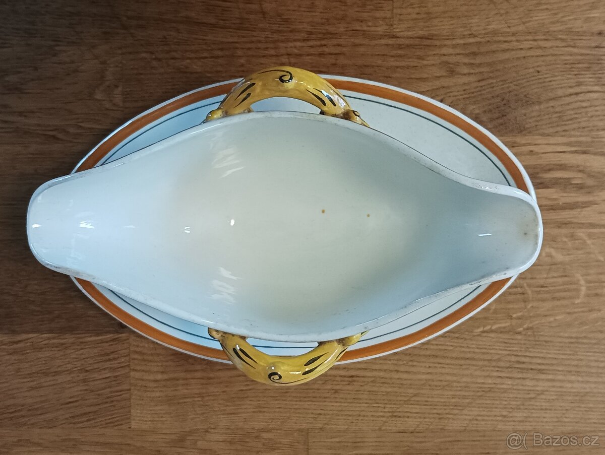 STAROŽITNÝ FAJÁNS ART DECO OMÁČNÍK CREIL ET MONTEREAU FRANCI - 8