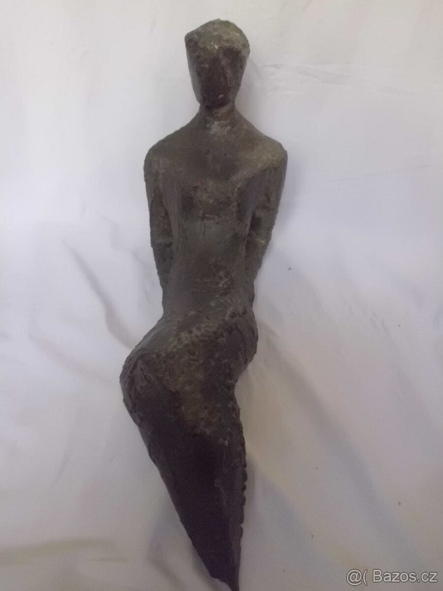 UNIKÁTNÍ Starožitná Kubistická Kovová ART Plastika - ŽENA - 8