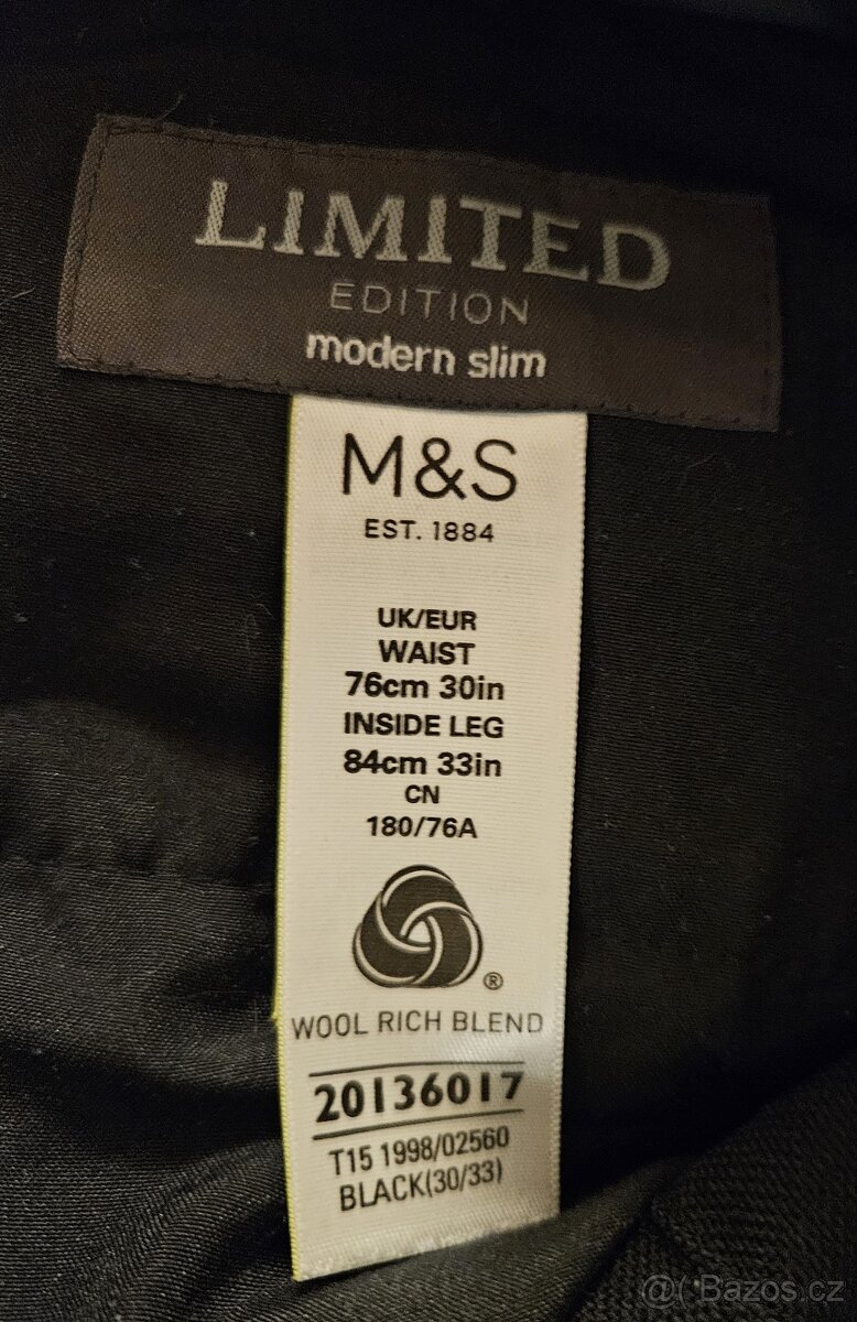 Prodám pánský černý oblek Mark&Spencer, velikost 46 - 8