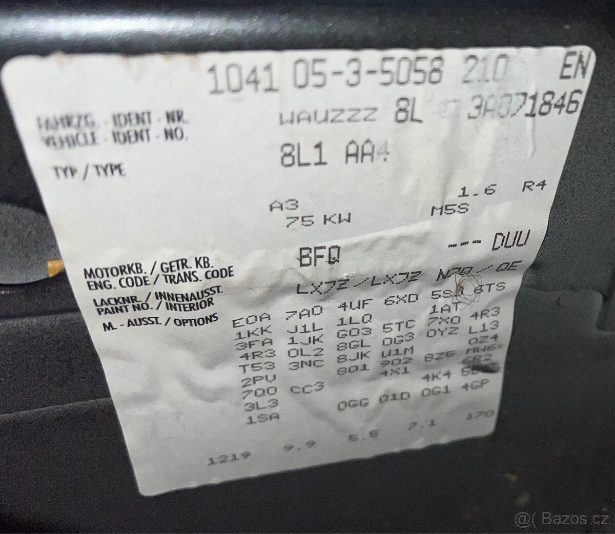 Audi A3 8L 1.6 75kw BFQ, převodovka DUU, angličan - 8