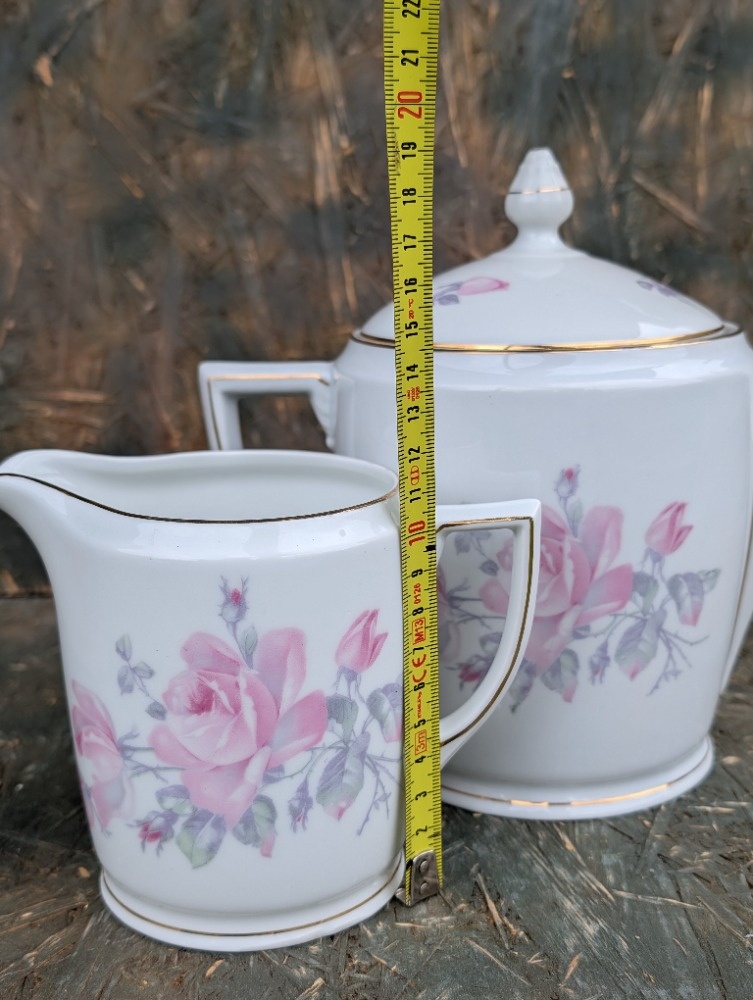 Artdeco konvice a mléčenka,Czecho-Slovakia, růže. - 8