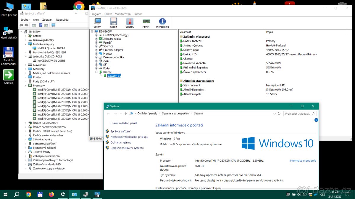 HP 8560W, i7, 16GB, nVIDIA 2GB, SSD 128, W11 - 8